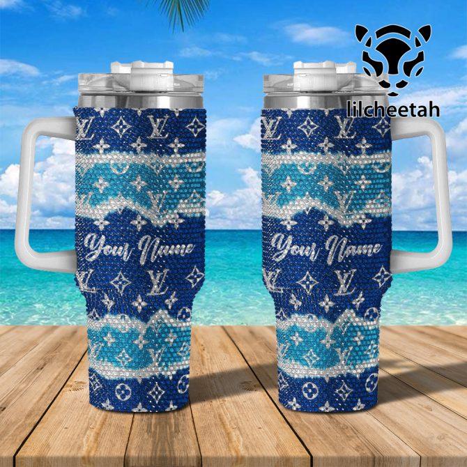 Louis Vuitton Stanley Tumbler Cup Custom Blue Rhinestone Tumbler With Handle - Personalized Name, Stylish & Durable Travel Mug