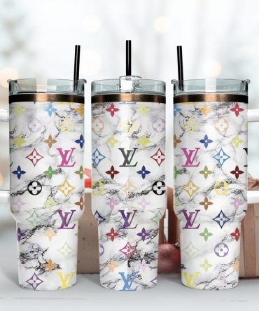 Louis Vuitton Stanley Tumbler Cup Stylish Marble Pattern Insulated Tumbler With Handle & Straw - Colorful Design, 20Oz