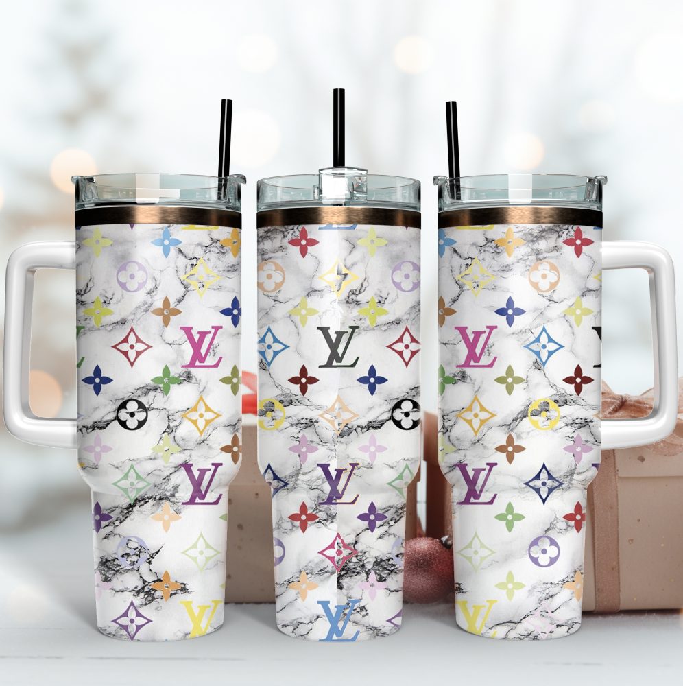 Louis Vuitton Stanley Tumbler Cup Stylish Marble Pattern Insulated Tumbler With Handle & Straw - Colorful Design, 20Oz