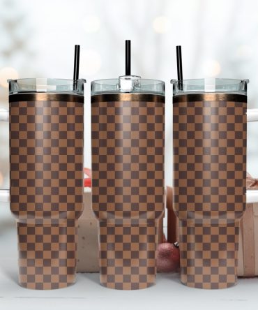 Louis Vuitton Stanley Tumbler Cupstylish Checkered Insulated Tumbler With Handle & Straw - Perfect For Hot & Cold Drinks