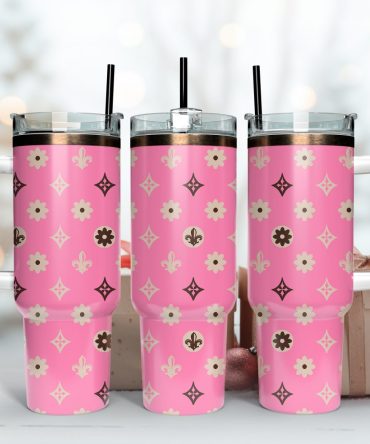 Louis Vuitton Stanley  Stylish Pink Floral Travel Mug With Handle - Insulated Stainless Steel Tumbler For Hot & Cold Drinks