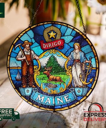 Stunning Maine State Stained Glass Suncatcher