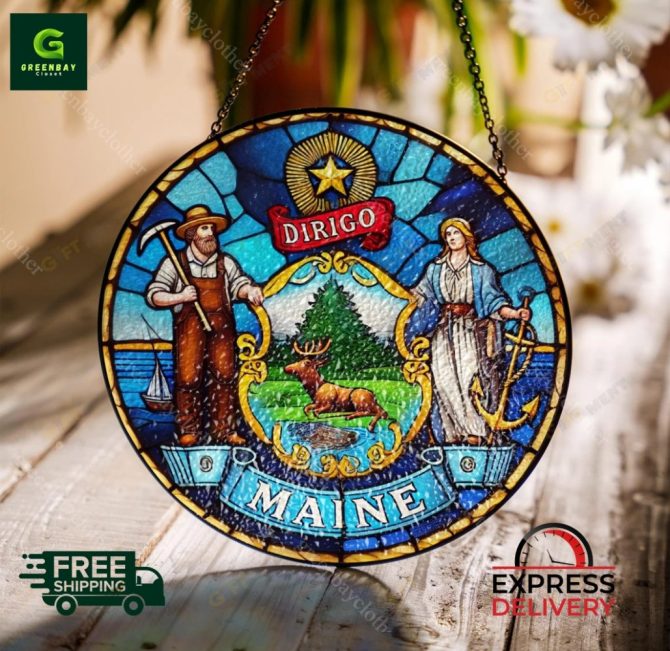 Stunning Maine State Stained Glass Suncatcher