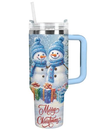 Festive Snowman Christmas Travel Mug With Straw - Holiday Gift 20Oz