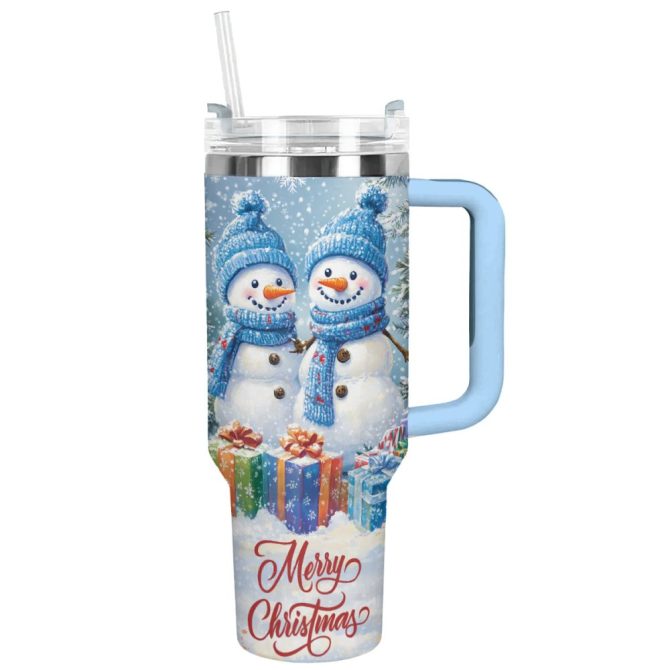 Festive Snowman Christmas Travel Mug With Straw - Holiday Gift 20Oz