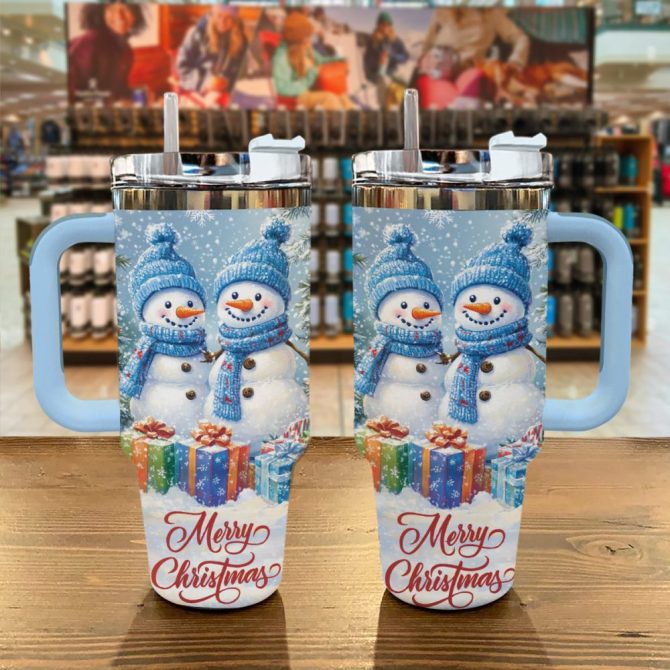 Festive Snowman Christmas Travel Mug With Straw - Holiday Gift 20Oz - Image 2