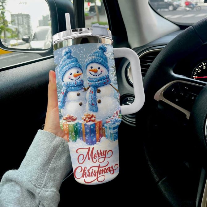 Festive Snowman Christmas Travel Mug With Straw - Holiday Gift 20Oz - Image 3