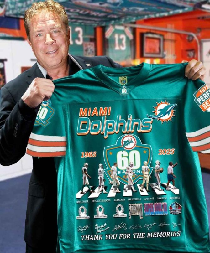 Celebrate 60 Years: Miami Dolphins Commemorative Jersey – Perfect Fan Gear Gift!