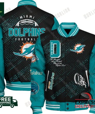 Miami Dolphins Varsity Jacket  Stylish Football Fan Gear  Express Shipping