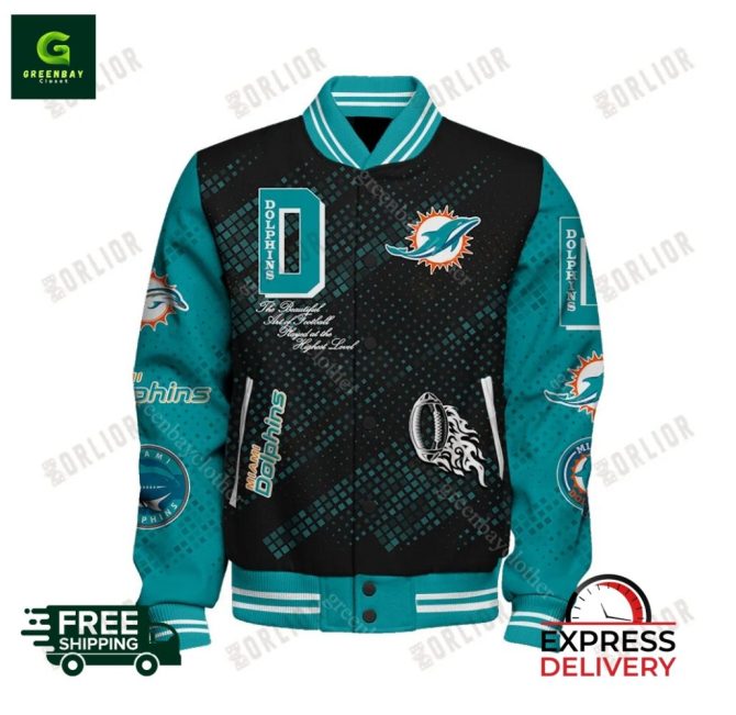 Miami Dolphins Varsity Jacket  Stylish Football Fan Gear  Express Shipping - Image 2