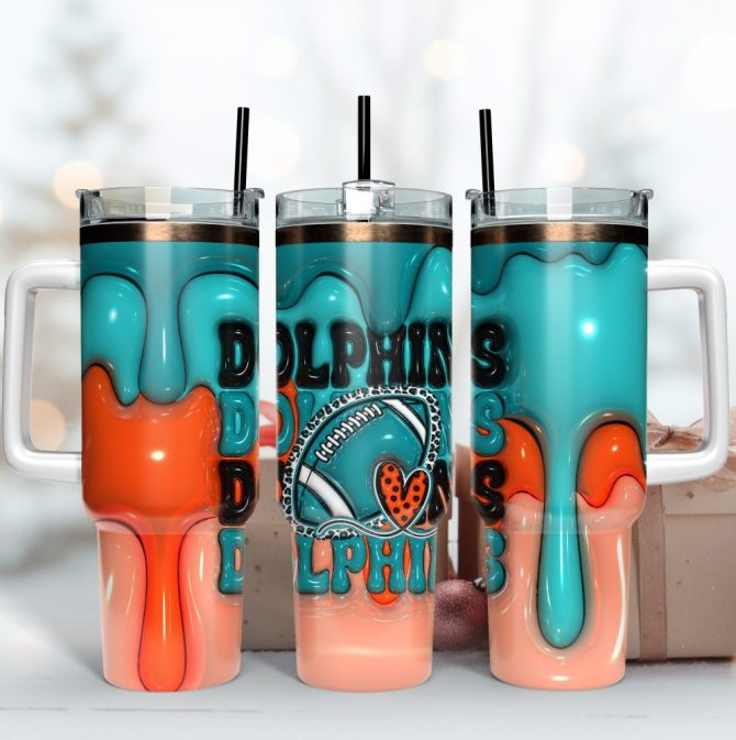 Dolphin-Themed Tumbler With Straw - Vibrant Orange & Blue Insulated Cup For Hot & Cold Drinks