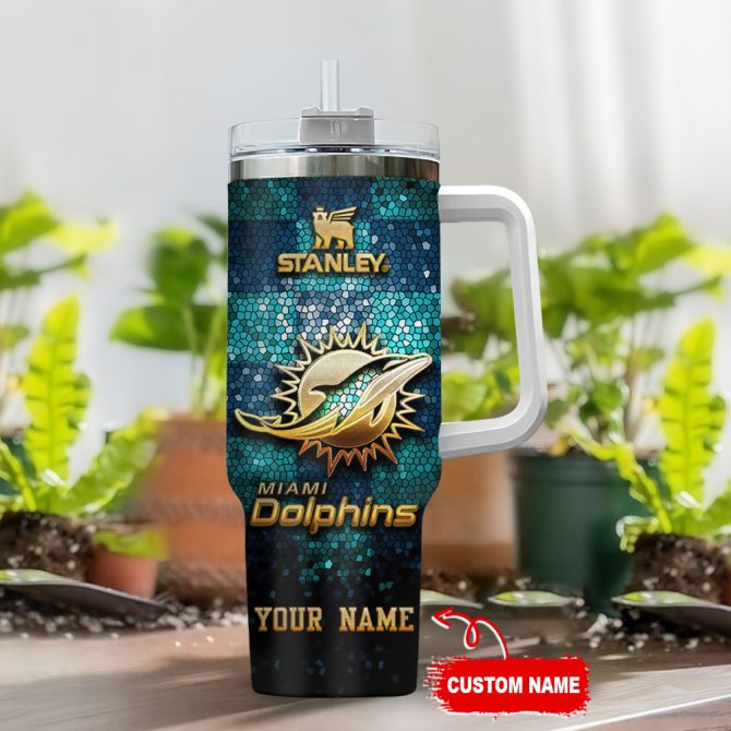 Custom Miami Dolphins Tumbler - Personalized Stanley Mug With Handle & Straw - Perfect Gift! - Image 2