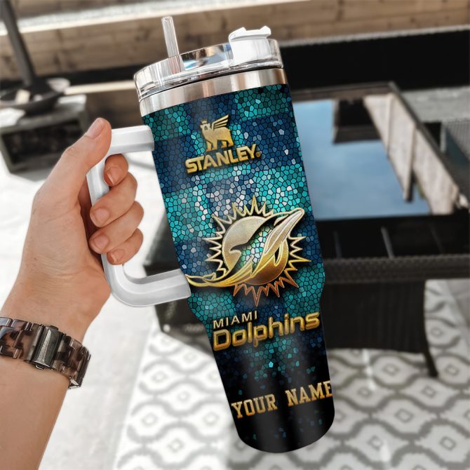 Custom Miami Dolphins Tumbler - Personalized Stanley Mug With Handle & Straw - Perfect Gift! - Image 3