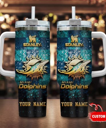 Custom Miami Dolphins Tumbler - Personalized Stanley Mug With Handle & Straw - Perfect Gift!