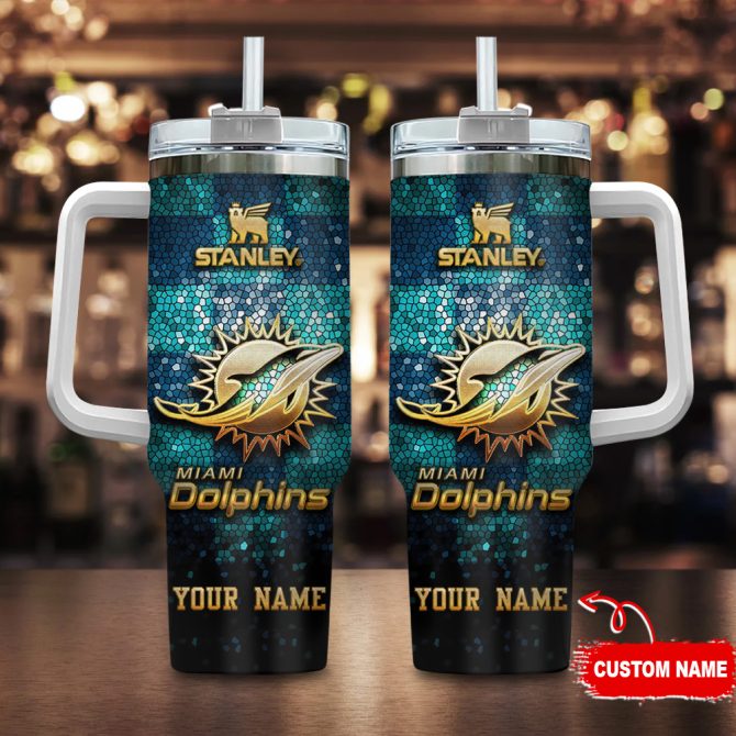 Custom Miami Dolphins Tumbler - Personalized Stanley Mug With Handle & Straw - Perfect Gift!
