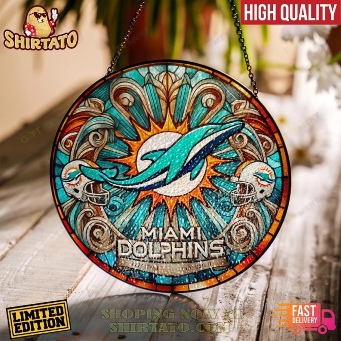 Miami Dolphins Stained Glass Suncatcher - Limited Edition, High Quality Decor With Fast Delivery!