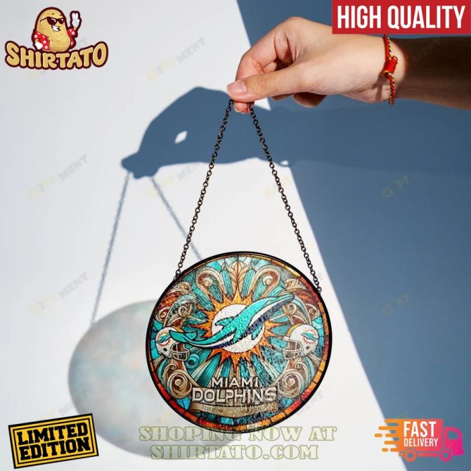 Miami Dolphins Stained Glass Suncatcher - Limited Edition, High Quality Decor With Fast Delivery! - Image 2