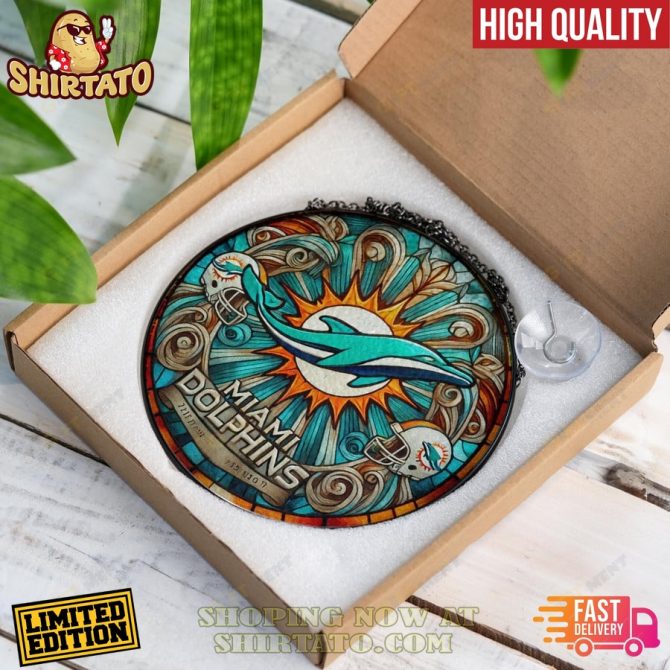Miami Dolphins Stained Glass Suncatcher - Limited Edition, High Quality Decor With Fast Delivery! - Image 3