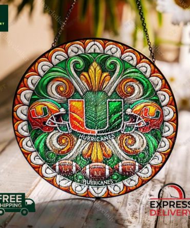 Miami Hurricanes Stained Glass Sun Catcher - Unique Home Decor , Free Shipping & Express Delivery!