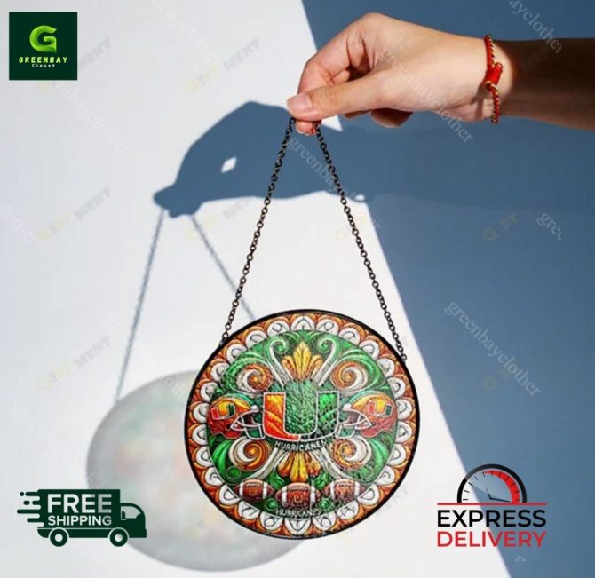 Miami Hurricanes Stained Glass Sun Catcher - Unique Home Decor , Free Shipping & Express Delivery! - Image 2