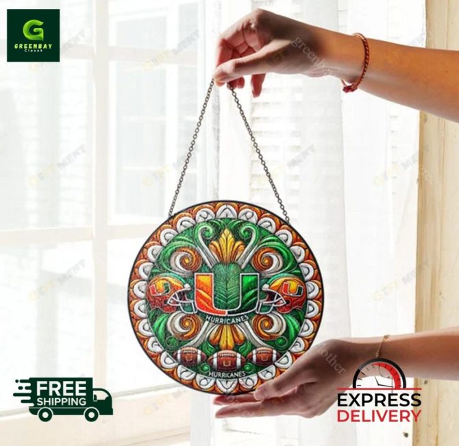 Miami Hurricanes Stained Glass Sun Catcher - Unique Home Decor , Free Shipping & Express Delivery! - Image 3