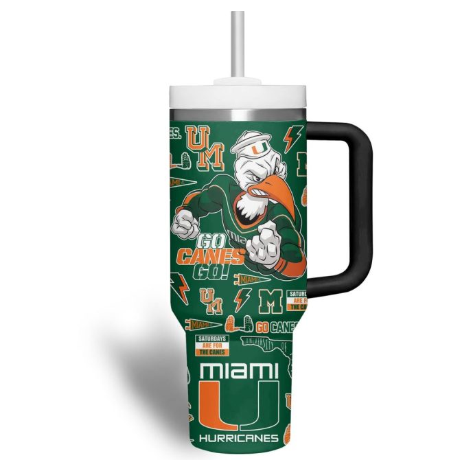 Custom Miami Hurricanes Tumbler With Handle - Personalized University Of Miami Fan Gift - Image 3