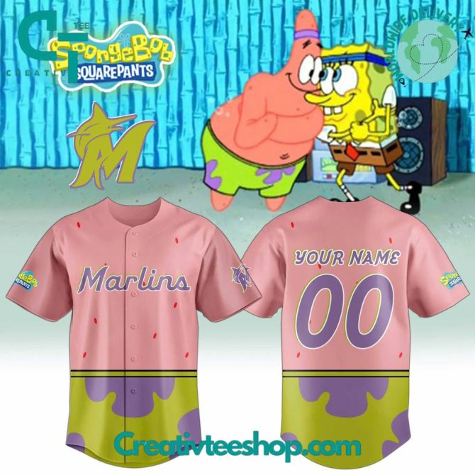 Custom Spongebob X Marlins Jersey – Personalized Cartoon Sportswear, Fun Design!
