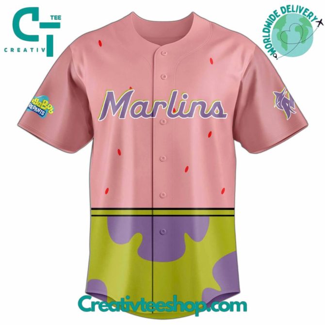 Custom Spongebob X Marlins Jersey – Personalized Cartoon Sportswear, Fun Design! - Image 2