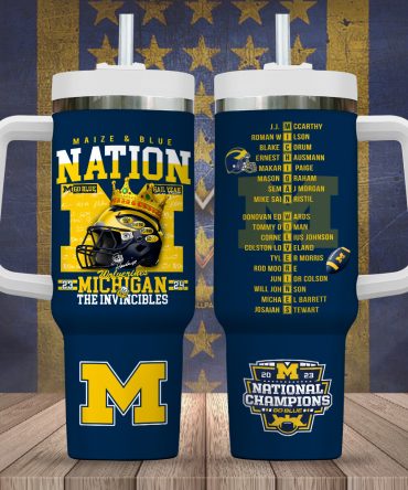 Michigan Wolverines National Champions Tumbler – Maize & Blue Insulated Mug With Straw, 32Oz