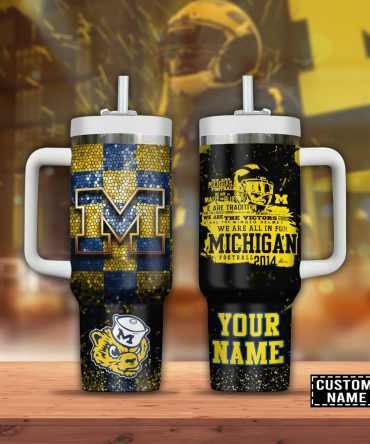 Custom Michigan Football Tumbler With Straw - Personalized Name Gift For Fans