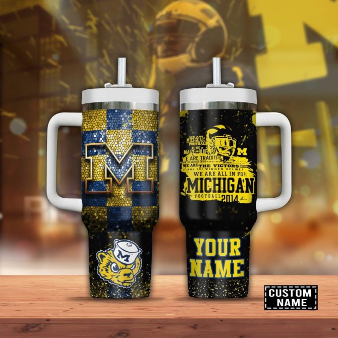 Custom Michigan Football Tumbler With Straw - Personalized Name Gift For Fans