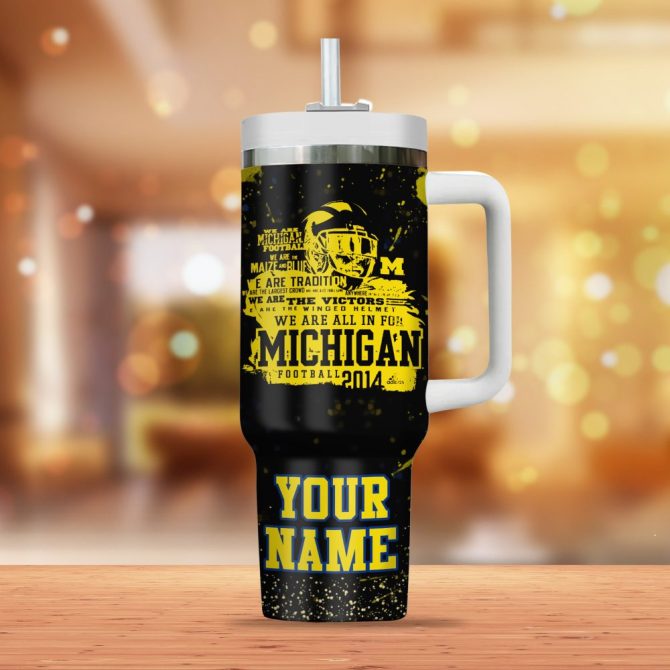 Custom Michigan Football Tumbler With Straw - Personalized Name Gift For Fans - Image 3