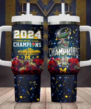 2024 Rose Bowl Champions Mug - Michigan Wolverines Collectible Tumbler With Lid & Straw