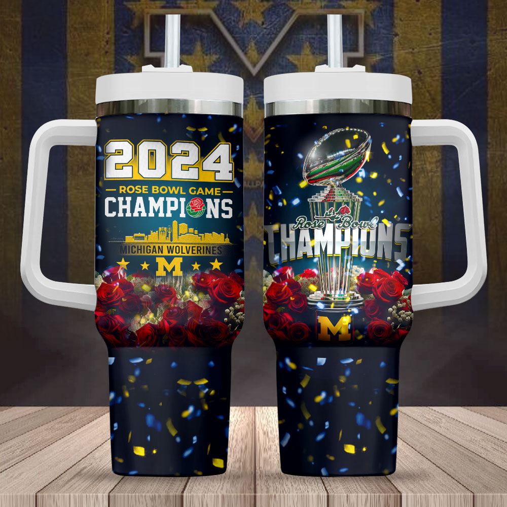2024 Rose Bowl Champions Mug - Michigan Wolverines Collectible Tumbler With Lid & Straw