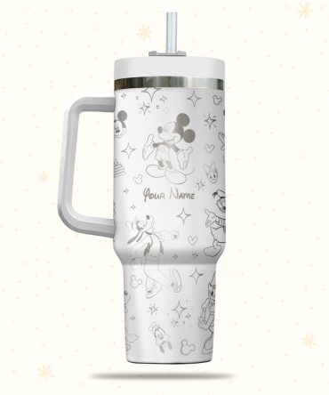 Custom Name Disney Character Tumbler With Handle - Personalized Travel Mug Gift