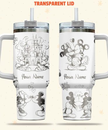 Customizable Mickey & Castle Tumbler With Handle & Straw - Personalized Gift