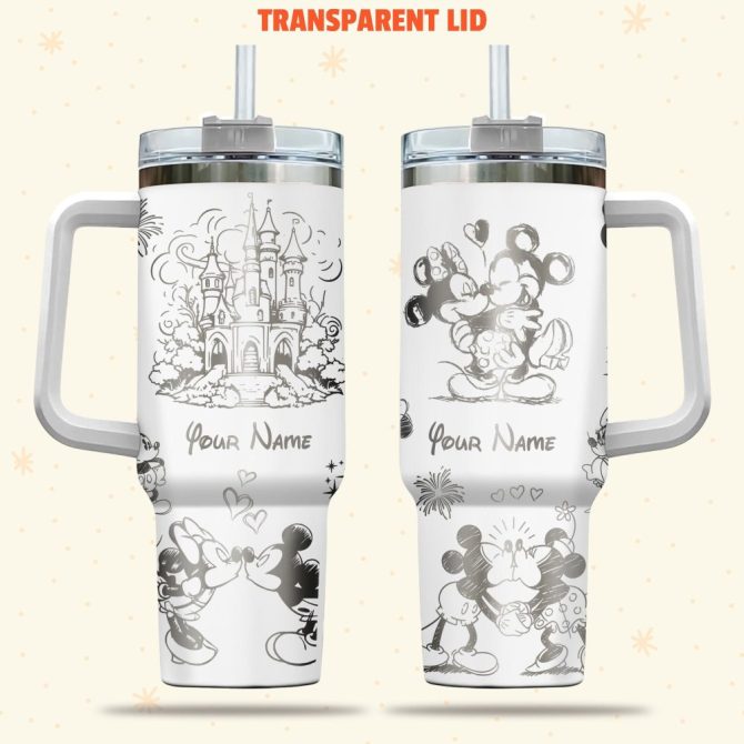 Customizable Mickey & Castle Tumbler With Handle & Straw - Personalized Gift