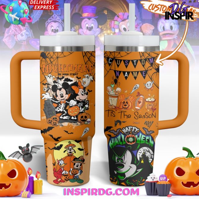 Custom Halloween Mickey & Friends Tumbler With Handle – Personalized Spooky Design, Fast Shipping!