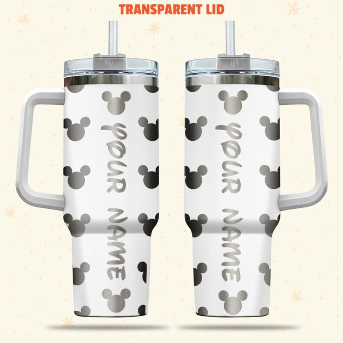 Customizable Mouse Ears Tumbler With Handle & Straw - Personalized Gift For Kids & Adults