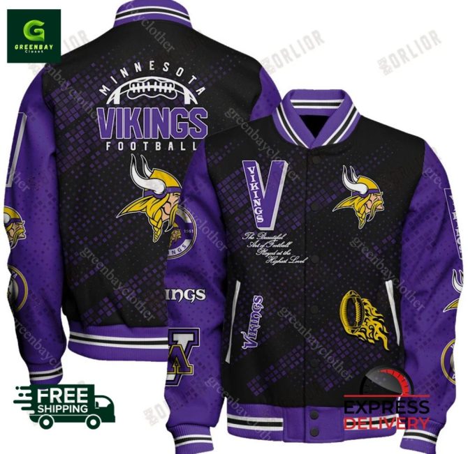 Official Minnesota Vikings Varsity Jacket  Bold Design  Limited Stock