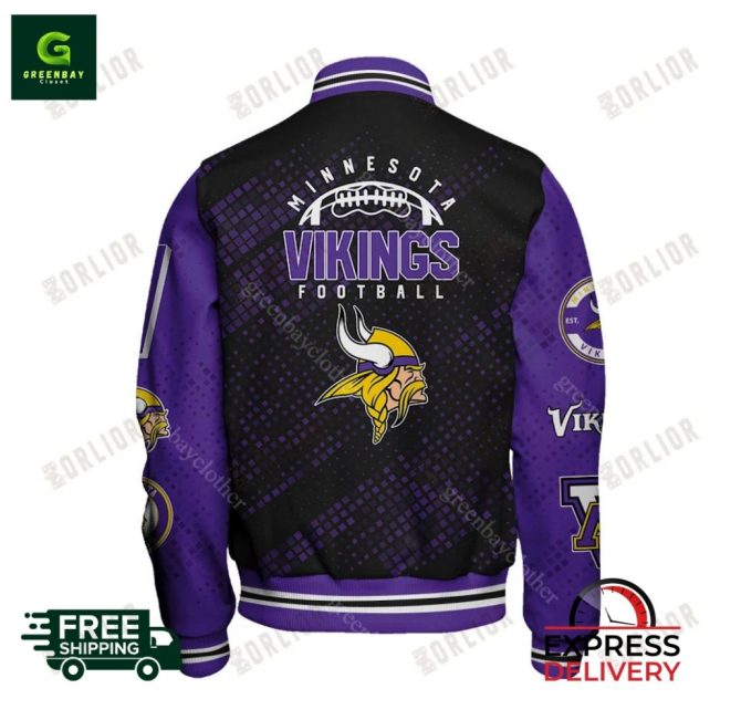 Official Minnesota Vikings Varsity Jacket  Bold Design  Limited Stock - Image 2