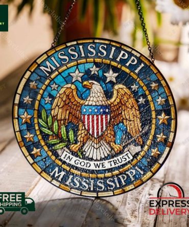 Mississippi Eagle Stained Glass Panel - Patriotic Decor