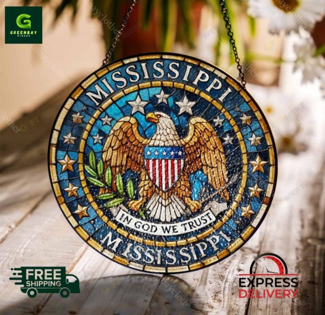 Mississippi Eagle Stained Glass Panel - Patriotic Decor