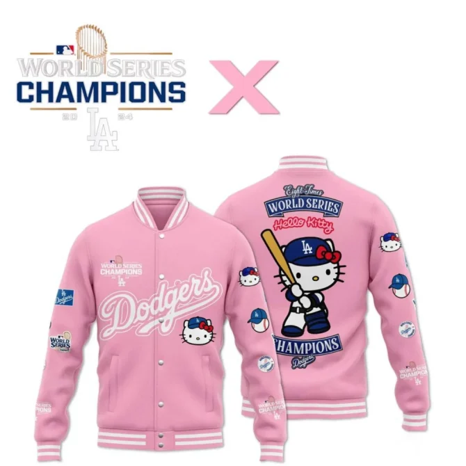 Hello Kitty X La Dodgers Pink Varsity Jacket - 2024 World Series Champions Edition