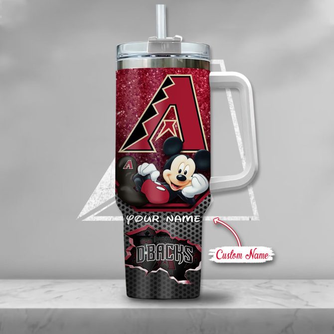 Custom Arizona Baseball Tumbler With Mickey Mouse - Personalized Name Gift - Image 2