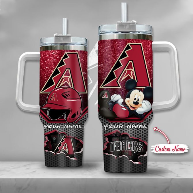 Custom Arizona Baseball Tumbler With Mickey Mouse - Personalized Name Gift
