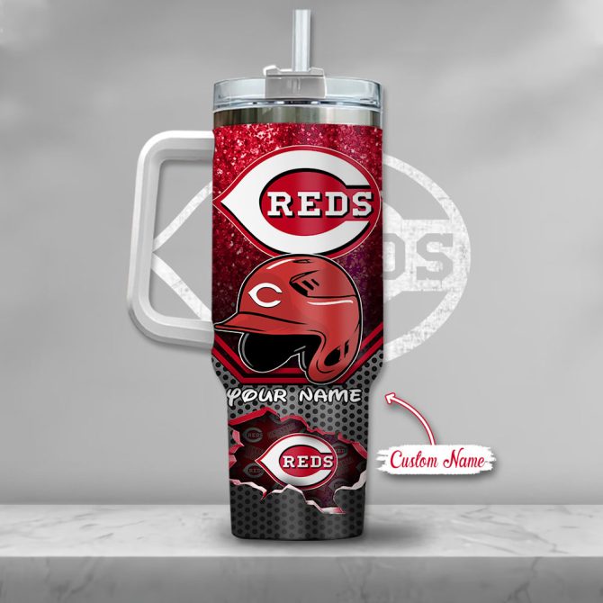 Custom Cincinnati Reds Tumbler With Handle & Straw - Mickey Mouse Design - Personalized Gift - Image 3