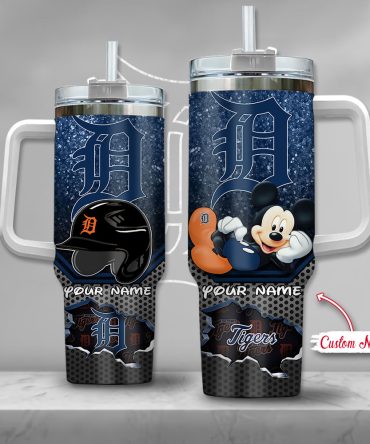 Custom Name Detroit Baseball Tumbler With Mickey Mouse Design - Double-Wall Insulated Mug