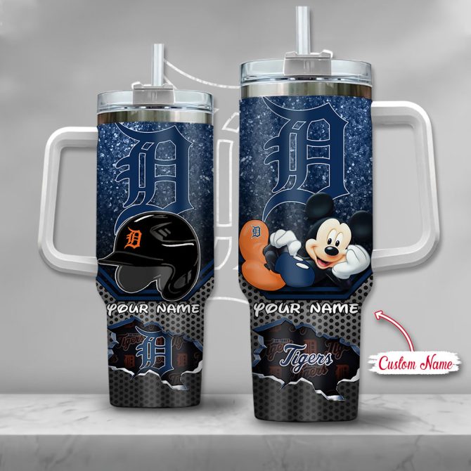 Custom Name Detroit Baseball Tumbler With Mickey Mouse Design - Double-Wall Insulated Mug