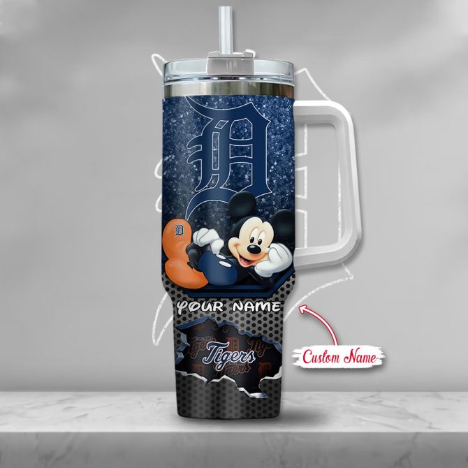 Custom Name Detroit Baseball Tumbler With Mickey Mouse Design - Double-Wall Insulated Mug - Image 2